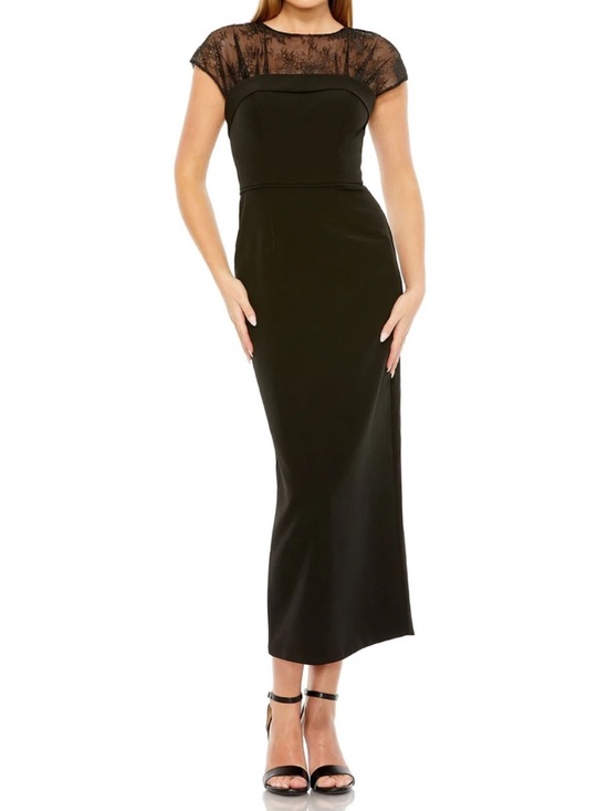 Mac Duggal Dresses & Skirts - Mac Duggal Black Sheer Lace Illusion Crepe Cap Sleeve Midi Cocktail Dress